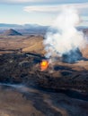 Aerial view of an erupting volcano in Iceland. Royalty Free Stock Photo