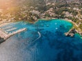 Aerial view of european paradise beach. Royalty Free Stock Photo