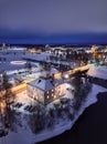 Aerial view of evening city Joensuu in winter, Finland Royalty Free Stock Photo