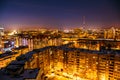 Aerial view at evening cityscape, Voronezh city downtown panorama, high-rise residential houses, business buildings