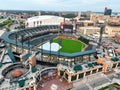 Aerial view of An expansive lush green stadium on a sunny day in the USA