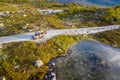 Aerial view with expedition vehicle in Norway Royalty Free Stock Photo