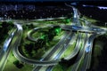 Aerial view Expressway motorway highway circus intersection at Night time Top view , Road traffic in city Royalty Free Stock Photo