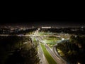 Aerial view Expressway motorway highway circus intersection at Night time Top view , Road traffic in city Warsaw Royalty Free Stock Photo