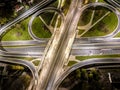 Aerial view Expressway motorway highway circus intersection at Night time Top view , Road traffic in city Warsaw Royalty Free Stock Photo