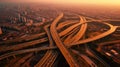 Aerial view of Expressway, Road traffic an important infrastructure of the capital. Generative Ai