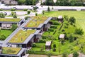 Aerial view of extensive green living sod roofs with vegetation Royalty Free Stock Photo