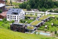 Aerial view of extensive green living sod roofs with vegetation Royalty Free Stock Photo