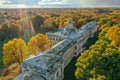 Aerial view of the facade of the Znamenka palace-estate on a sunny autumn day.Znamensky Palace in Peterhof.Palace of Grand Duke Royalty Free Stock Photo