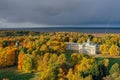 Aerial view of the facade of the Znamenka palace-estate on a sunny autumn day.Znamensky Palace in Peterhof.Palace of Grand Duke Royalty Free Stock Photo