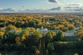 Aerial view of the facade of the Znamenka palace-estate on a sunny autumn day.Znamensky Palace in Peterhof.Palace of Grand Duke Royalty Free Stock Photo