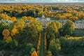Aerial view of the facade of the Znamenka palace-estate on a sunny autumn day.Znamensky Palace in Peterhof.Palace of Grand Duke Royalty Free Stock Photo