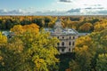 Aerial view of the facade of the Znamenka palace-estate on a sunny autumn day.Znamensky Palace in Peterhof.Palace of Grand Duke Royalty Free Stock Photo