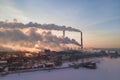 Aerial view factory chimney smoke building steam thermal power plant