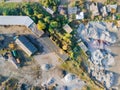 Aerial view factory for the production of reinforced concrete piles for pouring concrete