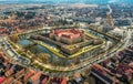 Aerial view with Fagaras Citadel Fortress, the Cathedral in Romania Royalty Free Stock Photo