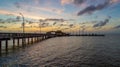 Aerial view of the Fairhope Pier and Mobile Bay at sunset on the Alabama Gulf Coast USA
