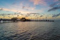 Aerial view of the Fairhope Pier and Mobile Bay at sunset on the Alabama Gulf Coast USA Royalty Free Stock Photo