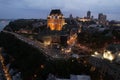 Aerial view of Fairmont Le Chateau Frontenac in the evening. Quebec, Canada Royalty Free Stock Photo