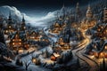 aerial view of fairytale Christmas decorated village Generative AI