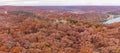 Aerial view of the fall color of Lake Ozark and the castle ruins Royalty Free Stock Photo