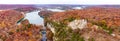 Aerial view of the fall color of Lake Ozark and the castle ruins Royalty Free Stock Photo