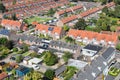 Aerial view family houses with backyards in Emmeloord, The Netherlands