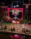 Aerial view of the Amsterdam red light district and Casa Rosso sex club.
