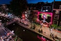 Aerial view of the Amsterdam red light district and Casa Rosso sex club.