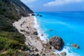 Aerial view of famous beach of Megali Petra on the island of Lefkada, Greece Royalty Free Stock Photo