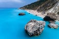 Aerial view of famous beach of Megali Petra on the island of Lefkada, Greece Royalty Free Stock Photo