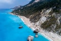 Aerial view of famous beach of Megali Petra on the island of Lefkada, Greece Royalty Free Stock Photo
