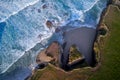 Aerial view of famous beach in Northern Spain in the sunset light