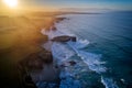 Aerial view of famous beach in Northern Spain in the sunset light