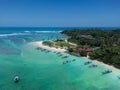 Aerial view of famous beach of the south coast of Sri Lanka, area near the town of Weligama