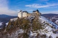 Aerial view of the famous castle of Fuzer built on a volcanic hill named Nagy-Milic.