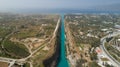 Aerial view of famous Corinth Canal of Isthmus, Peloponnese.