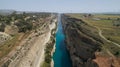 Aerial view of famous Corinth Canal of Isthmus, Peloponnese. Royalty Free Stock Photo