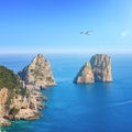 Aerial view of famous Faraglioni rocks from Capri island, Italy Royalty Free Stock Photo