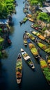 Aerial view famous floating market in Thailand, Damnoen Saduak floating market Royalty Free Stock Photo