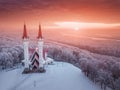 Aerial view of the famous landmark of Ufa and Bashkiria - Lala Tulip mosque during sunset in winter season. Islamic religion Royalty Free Stock Photo