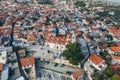 Aerial view of famous landmark valley Pano Lefkara village, Larnaca, Cyprus with orange ceramic roofs, drone photo Royalty Free Stock Photo