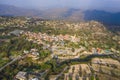 Aerial view of famous landmark valley Pano Lefkara village, Larnaca, Cyprus with orange ceramic roofs, drone photo Royalty Free Stock Photo