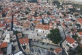 Aerial view of famous landmark valley Pano Lefkara village, Larnaca, Cyprus with orange ceramic roofs, drone photo Royalty Free Stock Photo