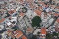 Aerial view of famous landmark valley Pano Lefkara village, Larnaca, Cyprus with orange ceramic roofs, drone photo Royalty Free Stock Photo