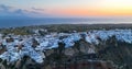 Aerial view with the famous of landscape view point as Sunset sky scene at Oia town on Santorini island Royalty Free Stock Photo
