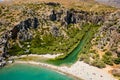 Aerial view of the famous Palm Forest and beach at the Cretan town of Preveli, Greece Royalty Free Stock Photo