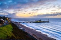 Aerial view of famous Pier in Bournemouth, England, UK during the sunrise