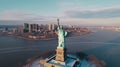 Aerial view of famous place Beautiful landmark the Statue of Liberty in new york USA . Generative Ai