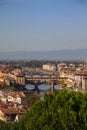 Aerial view of the famous Ponte Vecchio in Florence by the river Arno with city view Royalty Free Stock Photo